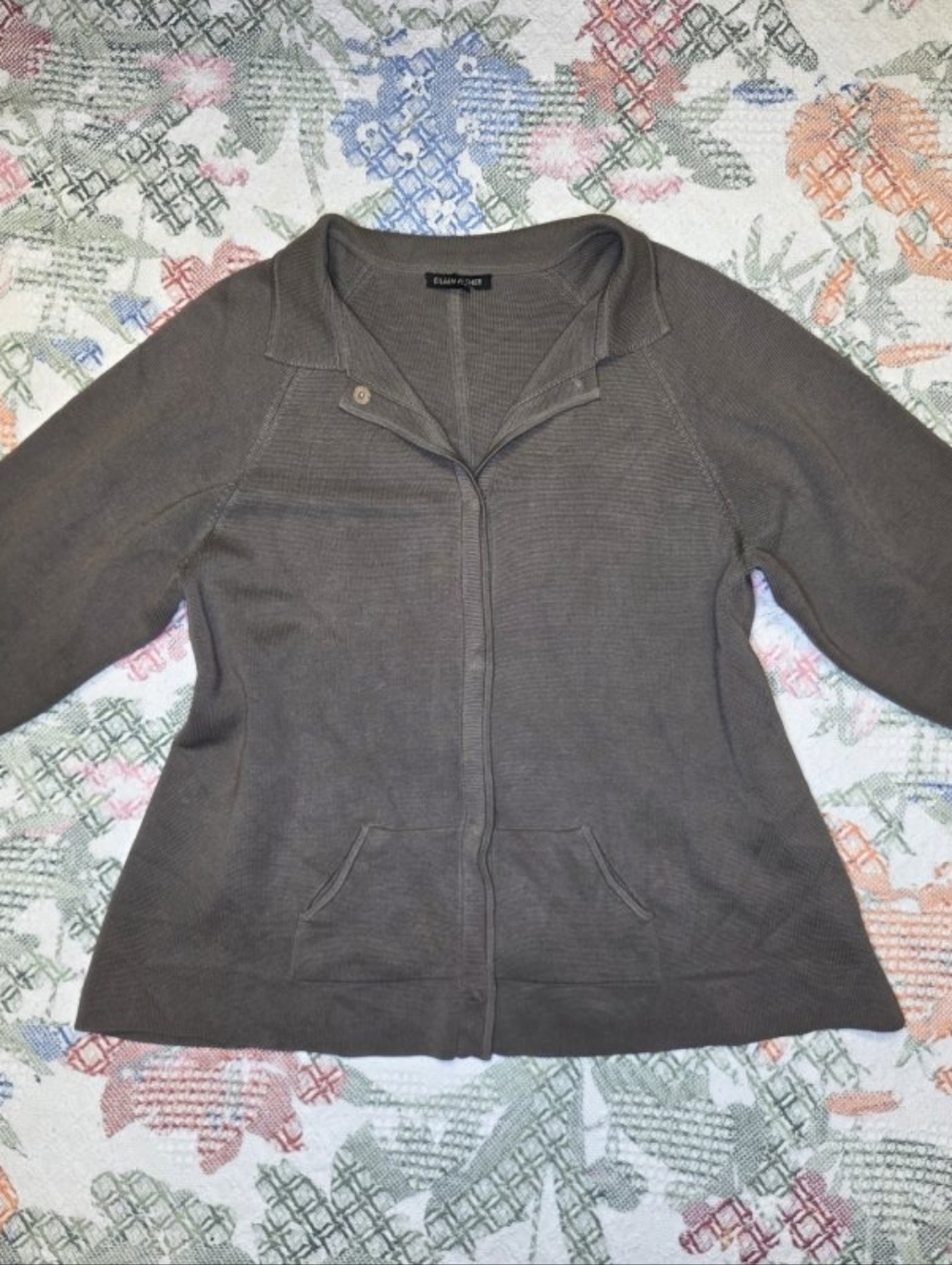 Eileen Fisher Brown Button Front Silk/cotton Knit Cardigan